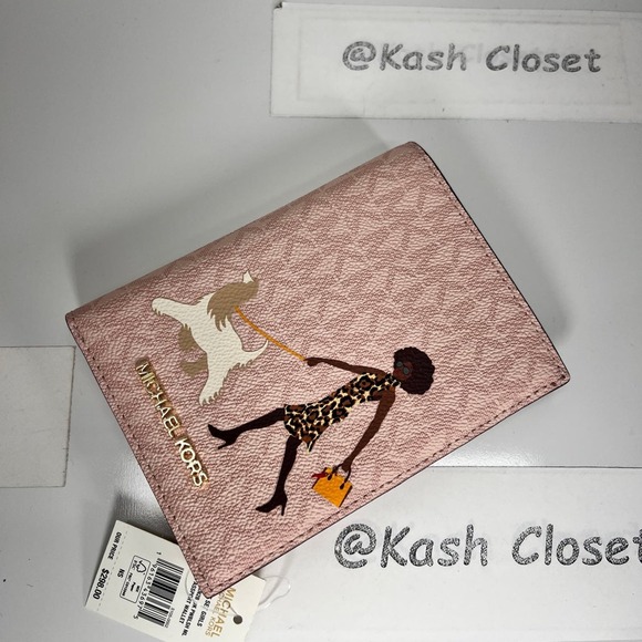 Michael Kors Passport Case Wallet Jet Set Girl Dog Printed DK Powder Blush multi - Picture 2 of 6